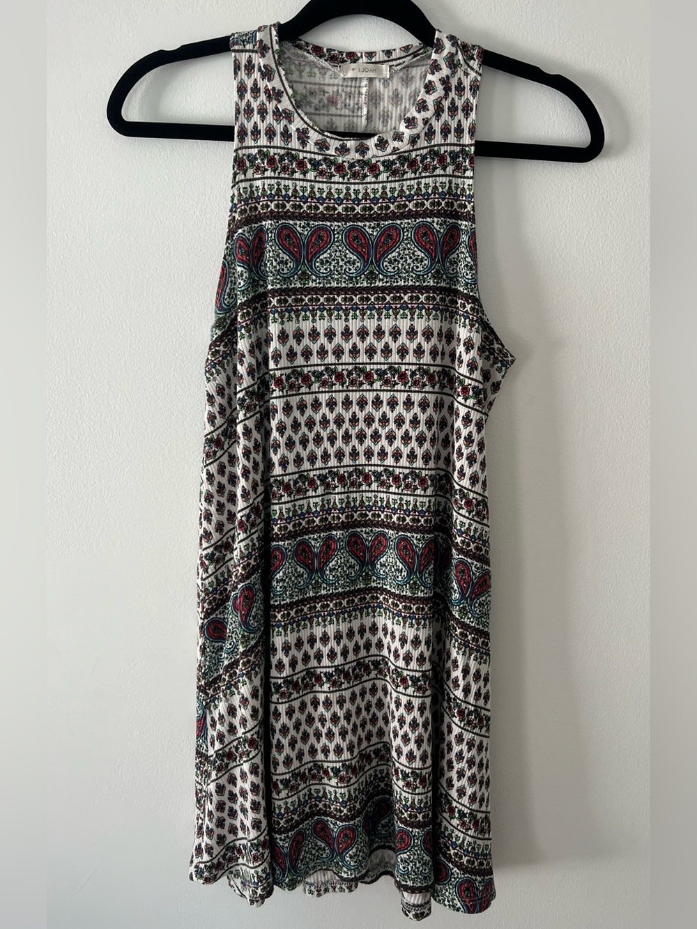 Boho Paisley Print High-Neck Tank Dress - White/Multi